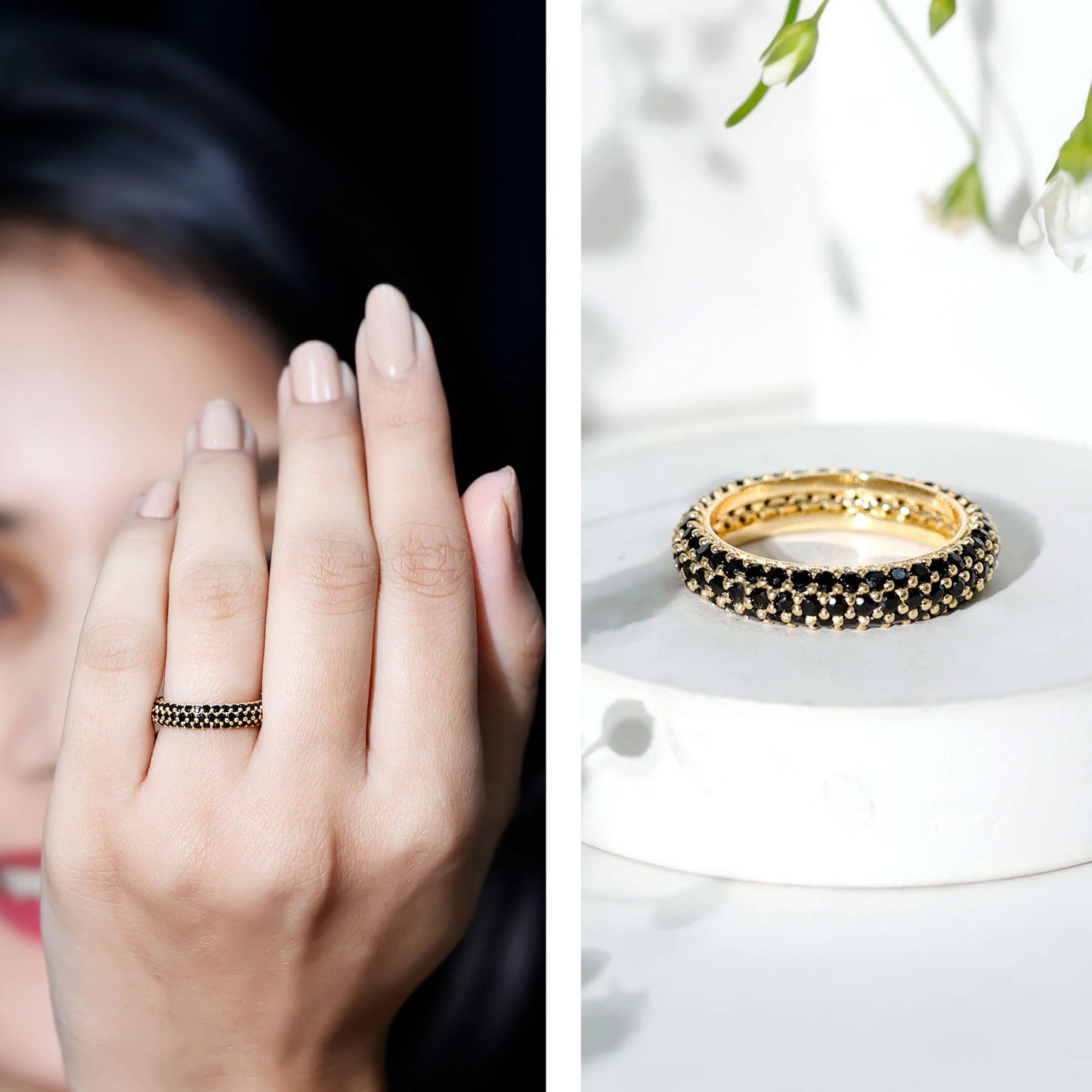 Certified Lab Grown Black Diamond 3 Row Eternity Band Ring