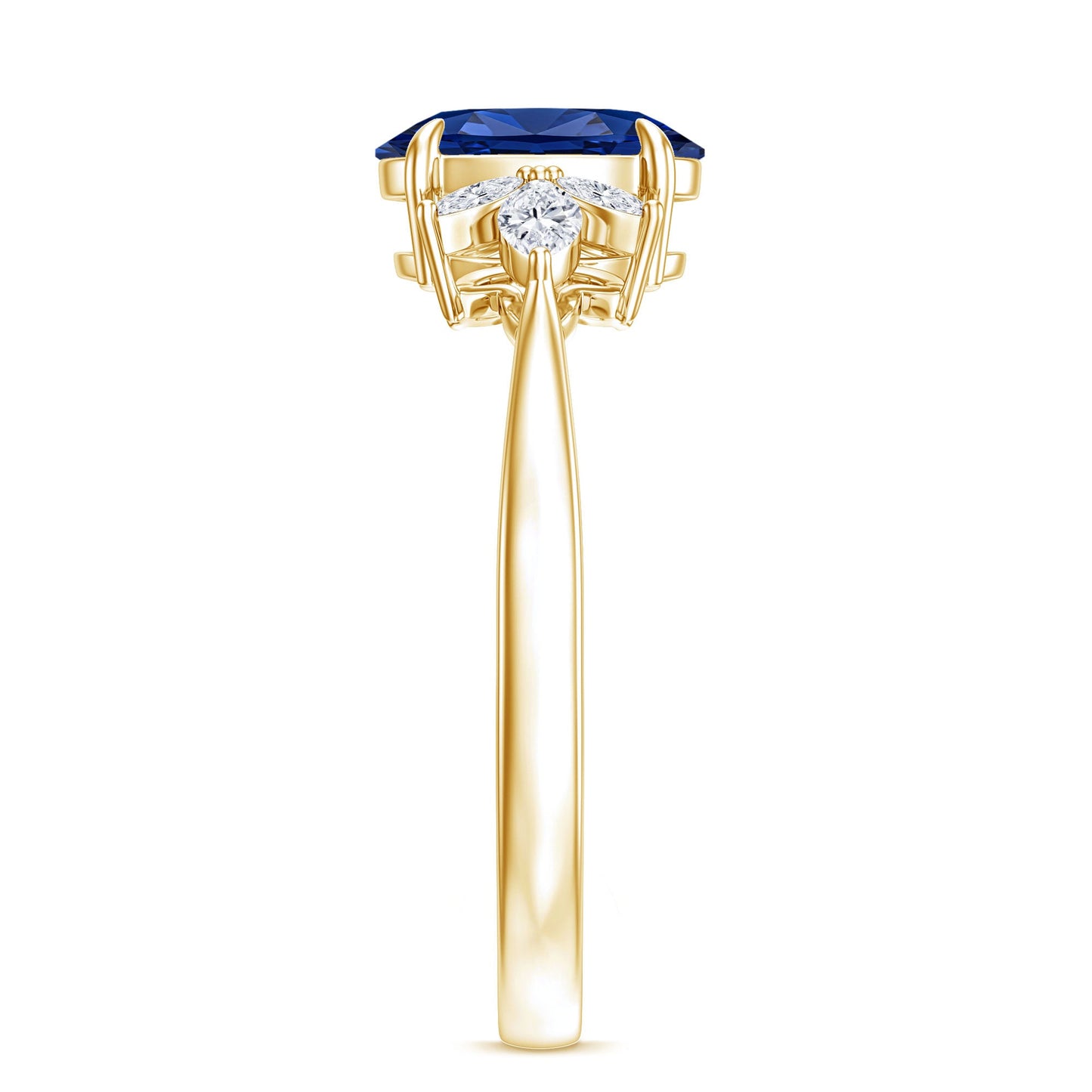 Certified 1.5 Carat Oval Lab Grown Blue Sapphire Engagement Ring with Diamond Trio