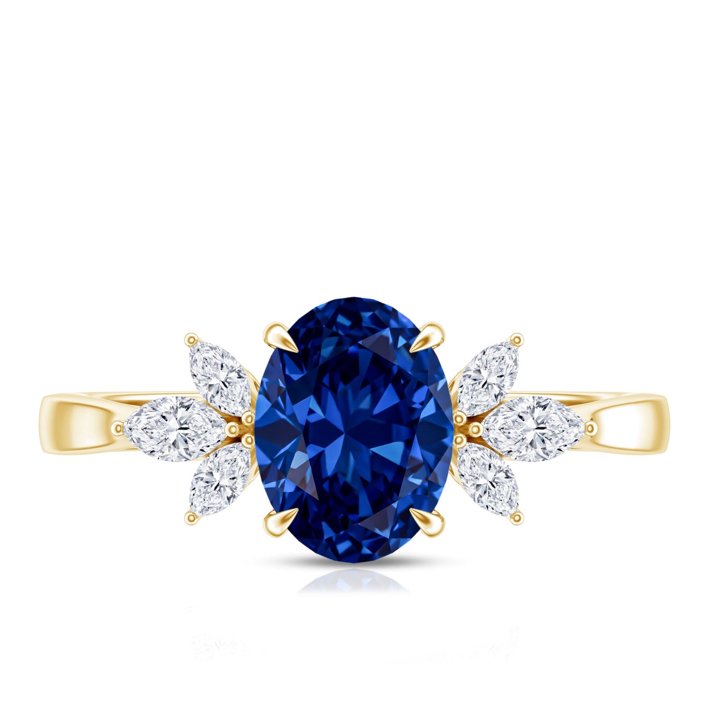 Certified 1.5 Carat Oval Lab Grown Blue Sapphire Engagement Ring with Diamond Trio