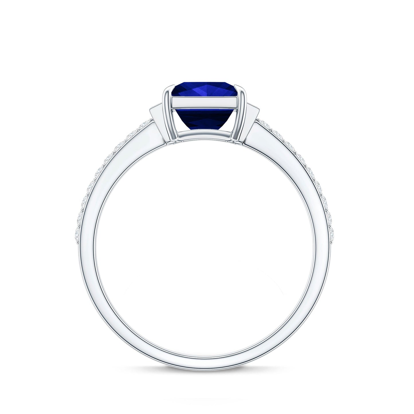 Princess Cut Created Blue Sapphire Solitaire Engagement Ring With Moissanite