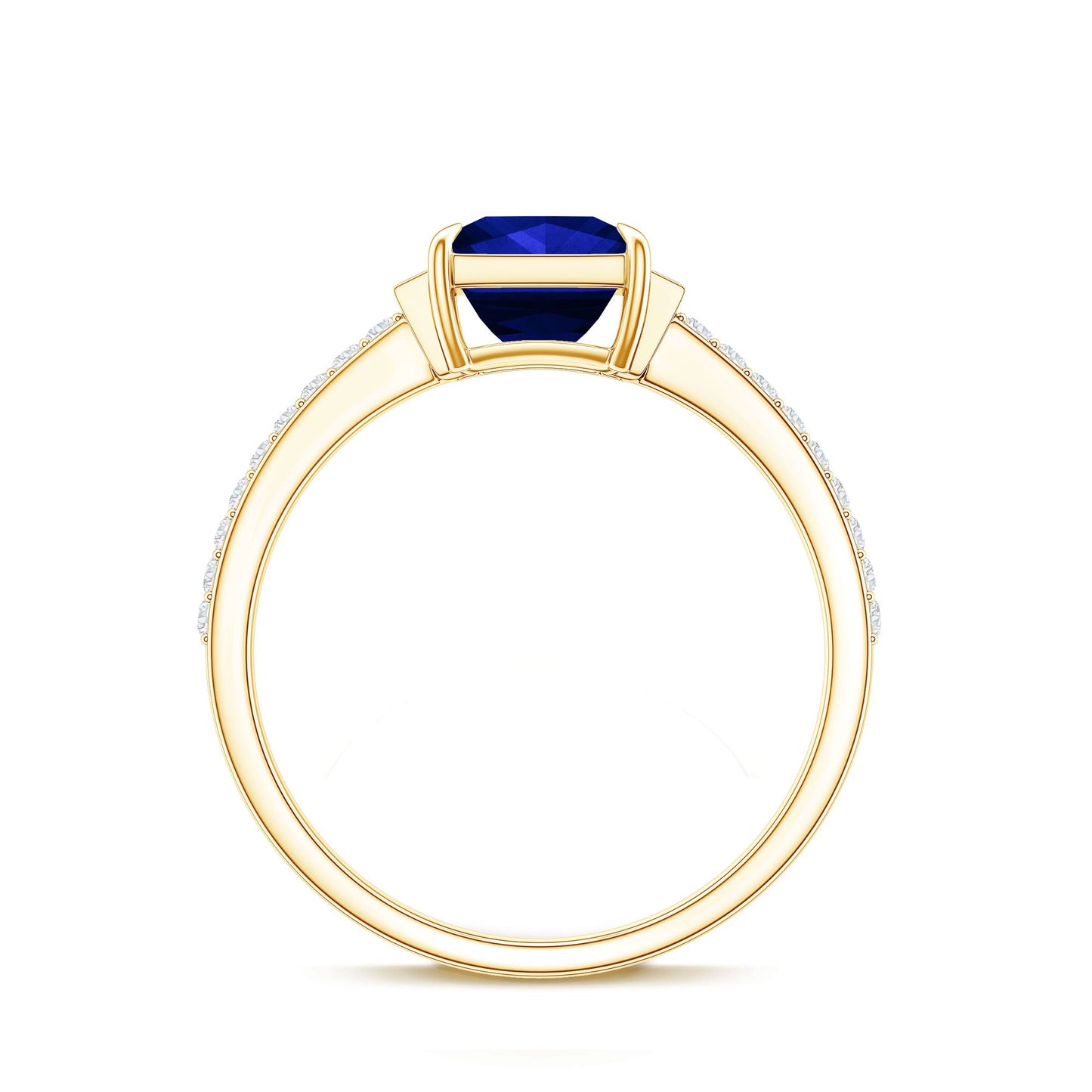 Princess Cut Created Blue Sapphire Solitaire Engagement Ring With Moissanite