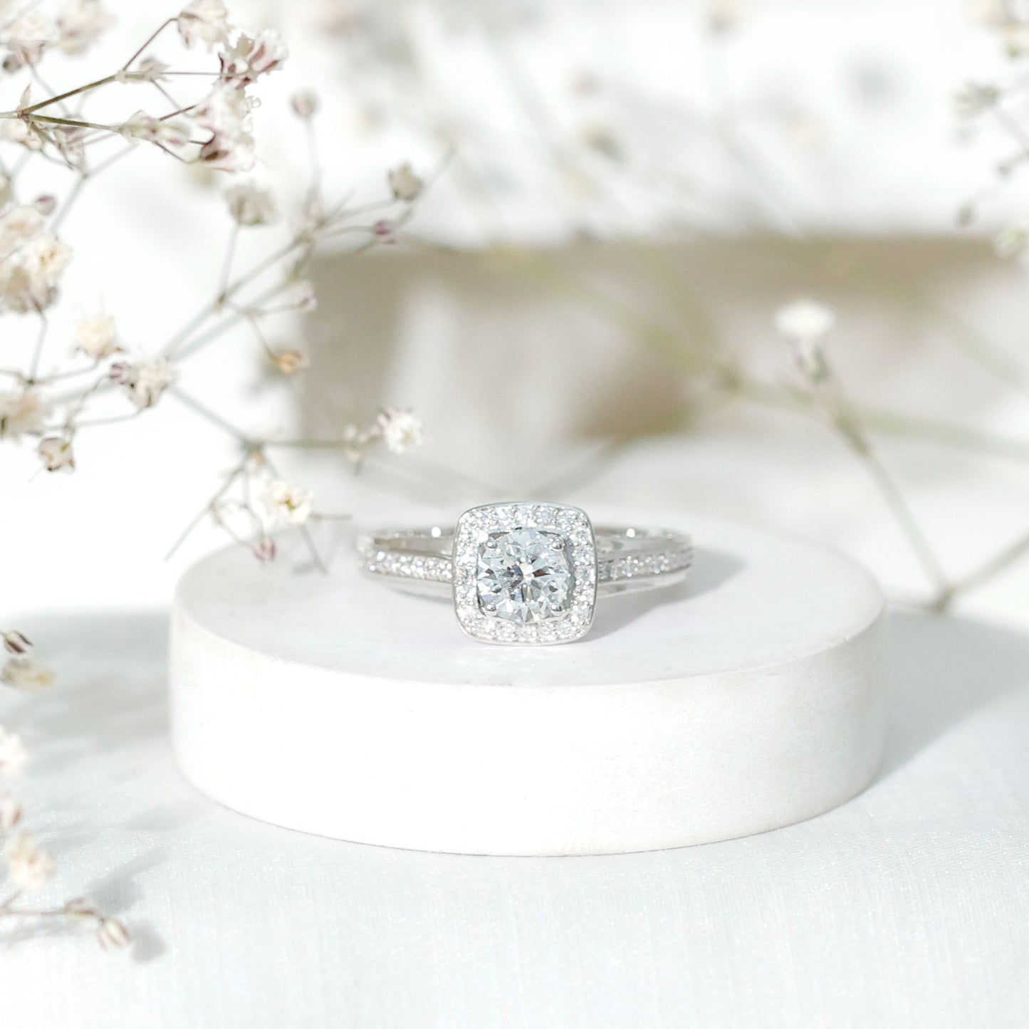 Classic Moissanite Halo Engagement Ring with Certificate