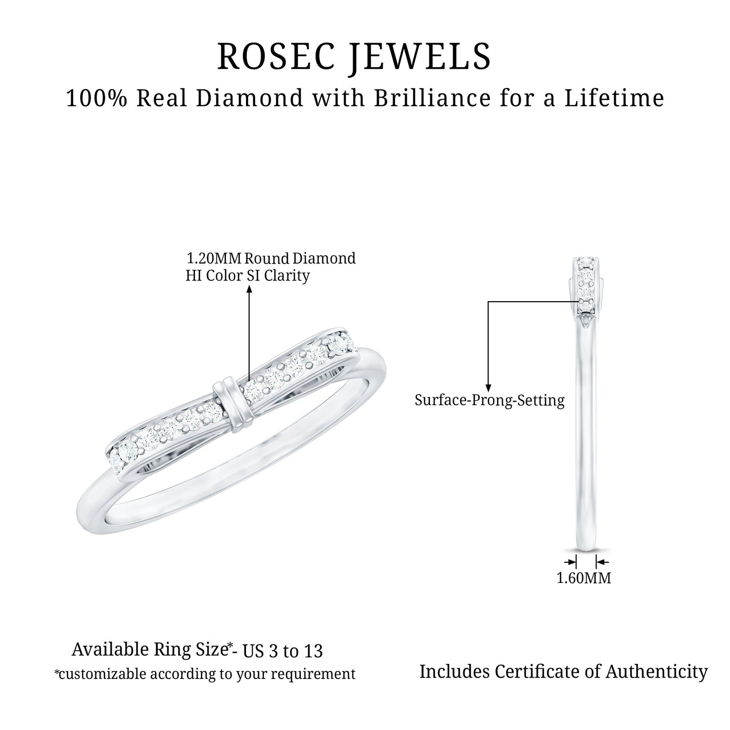 Natural Diamond Bow Promise Ring for Women