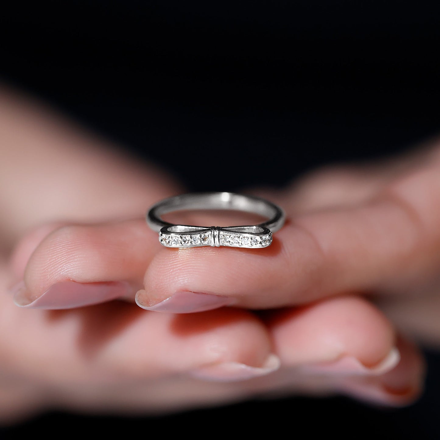 Natural Diamond Bow Promise Ring for Women