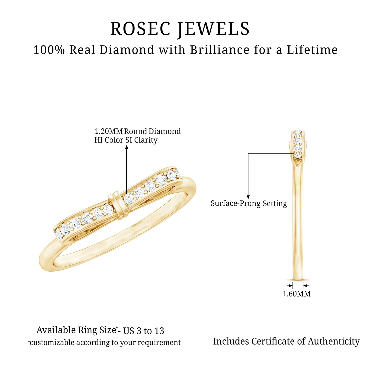 Natural Diamond Bow Promise Ring for Women