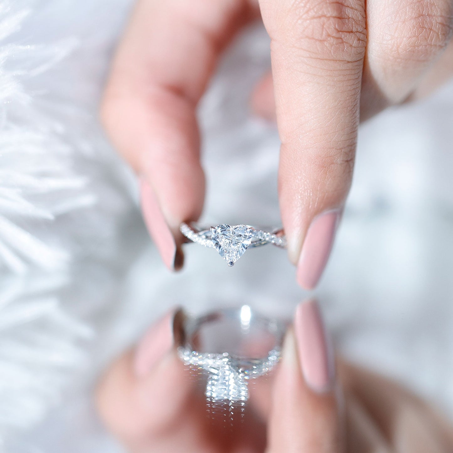 Heart Shape Moissanite Crossover Engagement Ring for Her