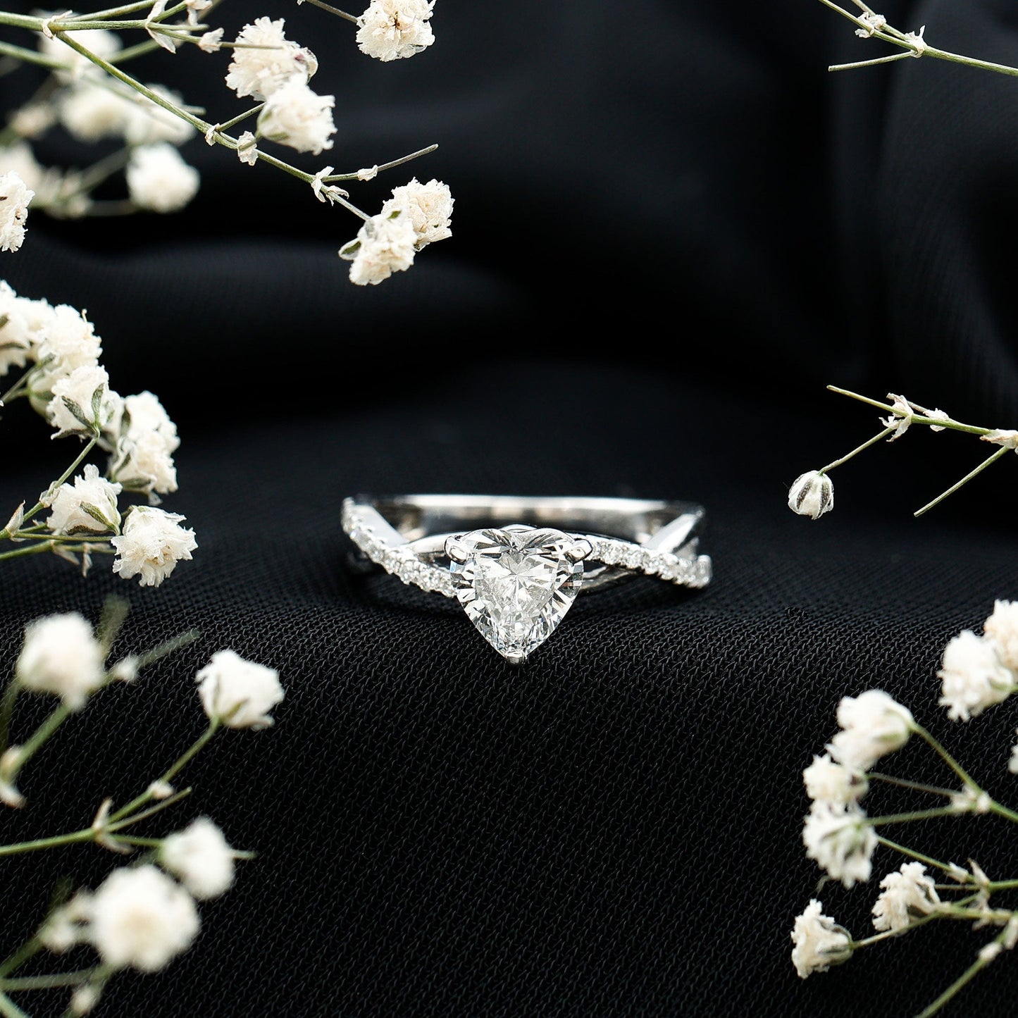 Heart Shape Moissanite Crossover Engagement Ring for Her