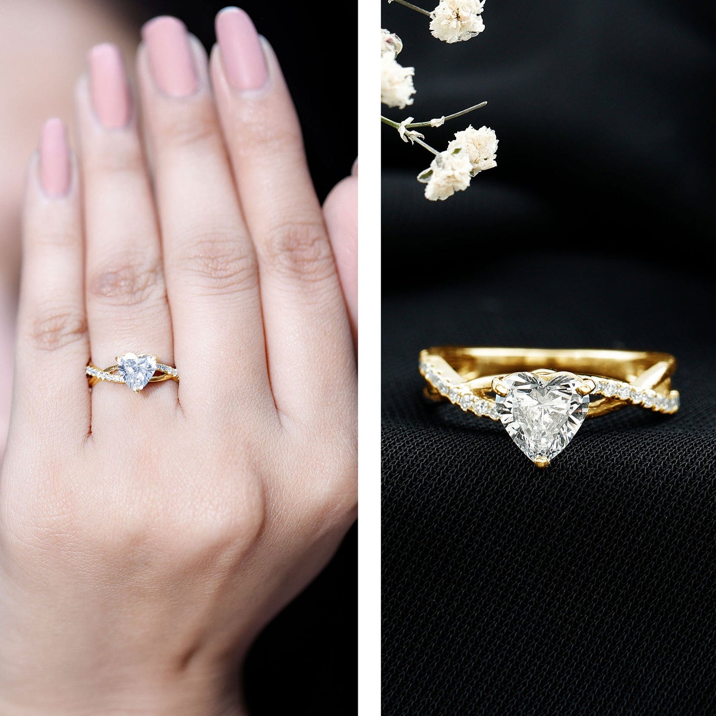 Heart Shape Moissanite Crossover Engagement Ring for Her