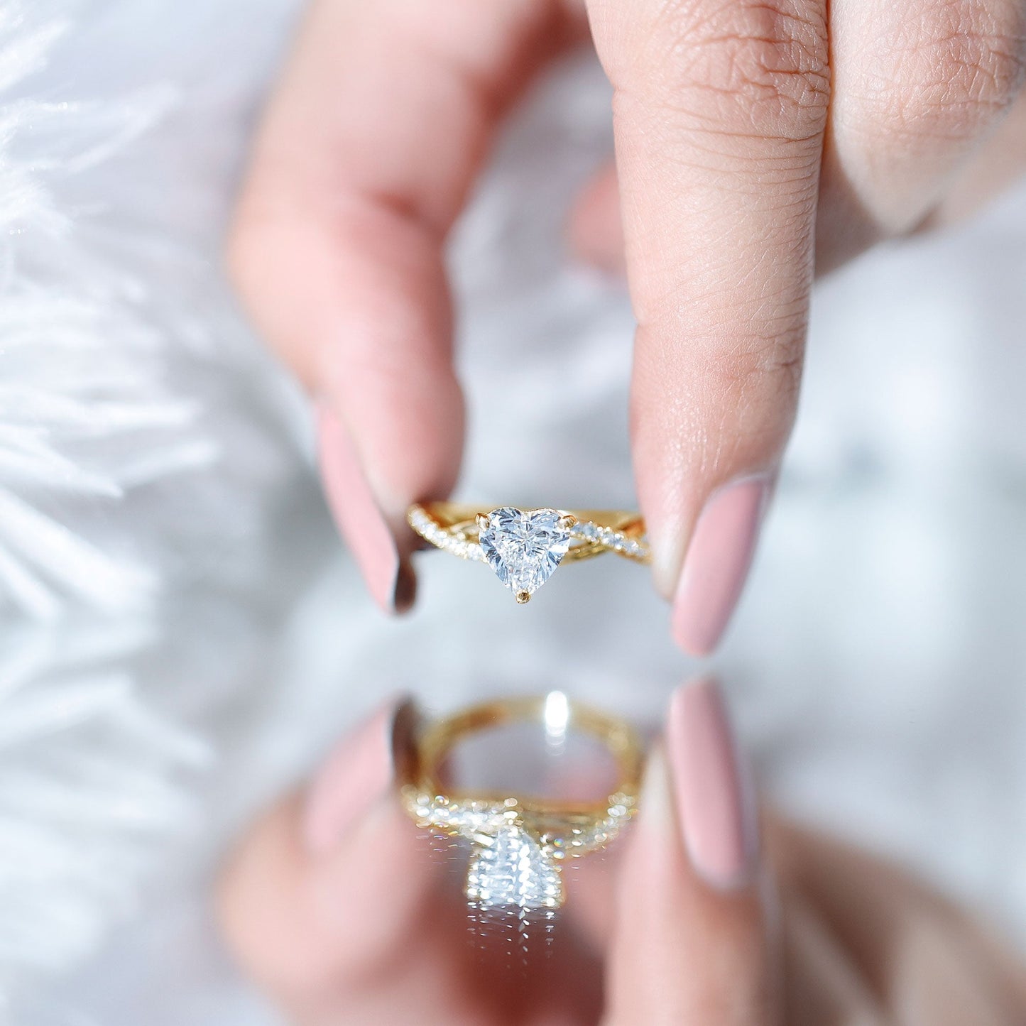 Heart Shape Moissanite Crossover Engagement Ring for Her