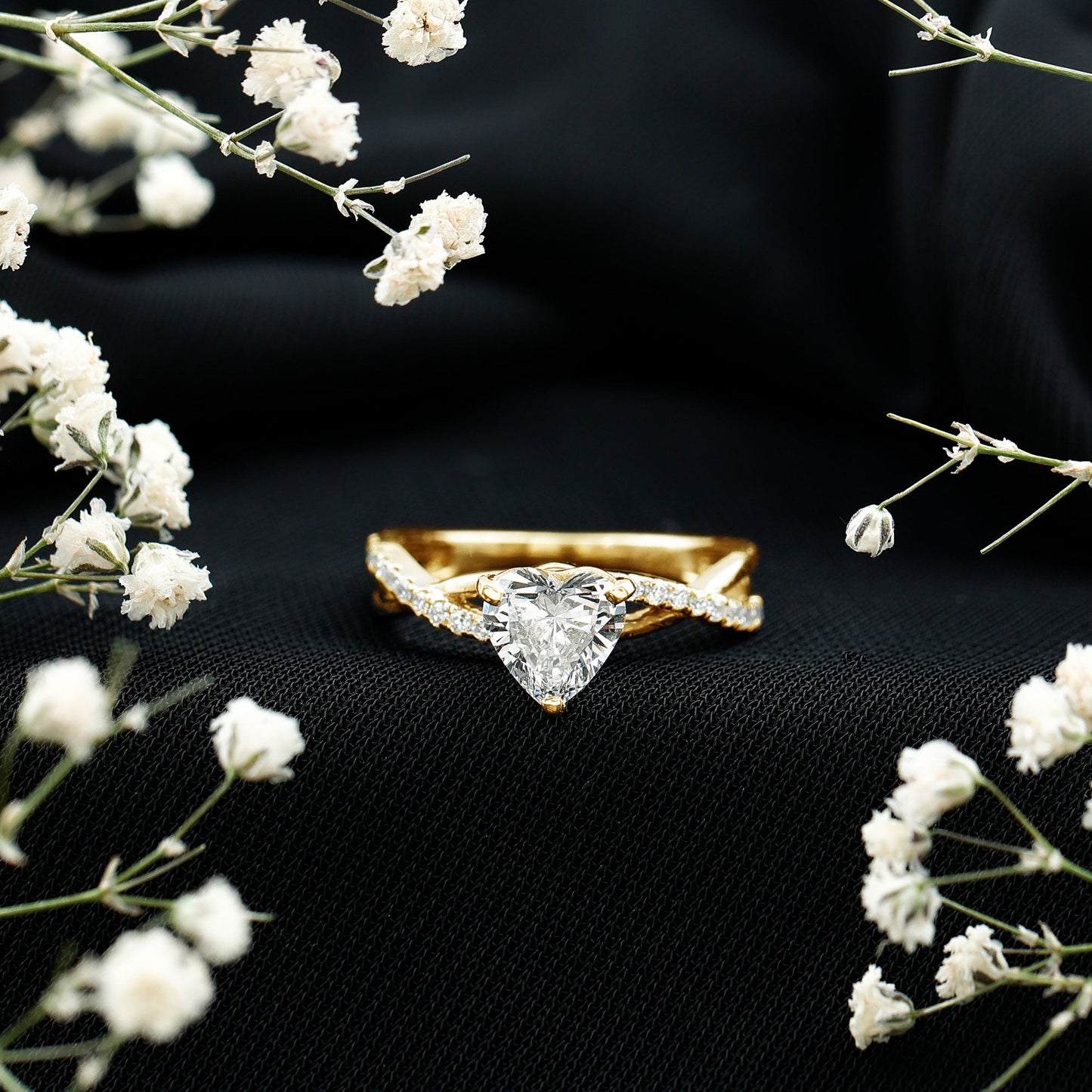 Heart Shape Moissanite Crossover Engagement Ring for Her