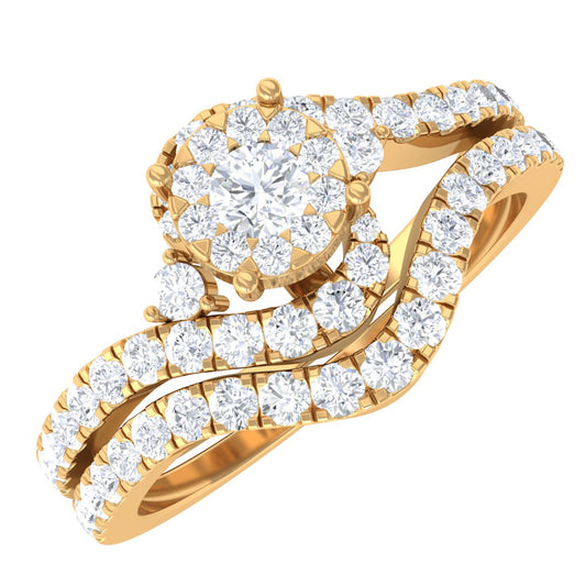 Diamond Bypass Engagement Ring Set with Shadow Band