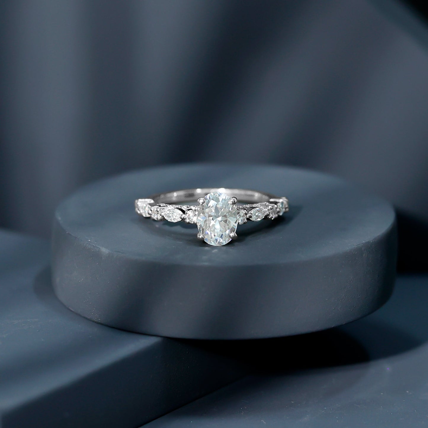 Oval Moissanite Solitaire Engagement Ring in Claw Setting