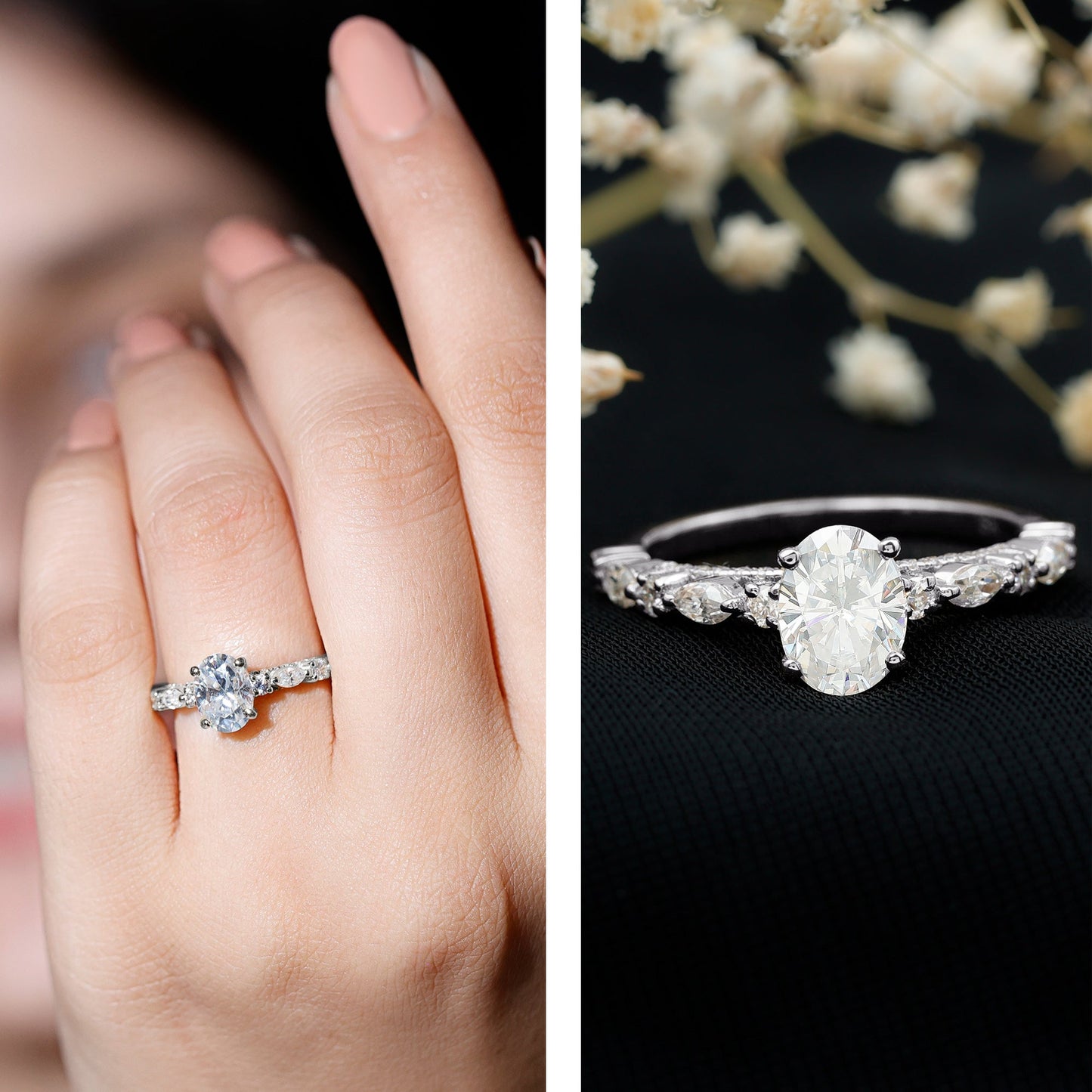 Oval Moissanite Solitaire Engagement Ring in Claw Setting