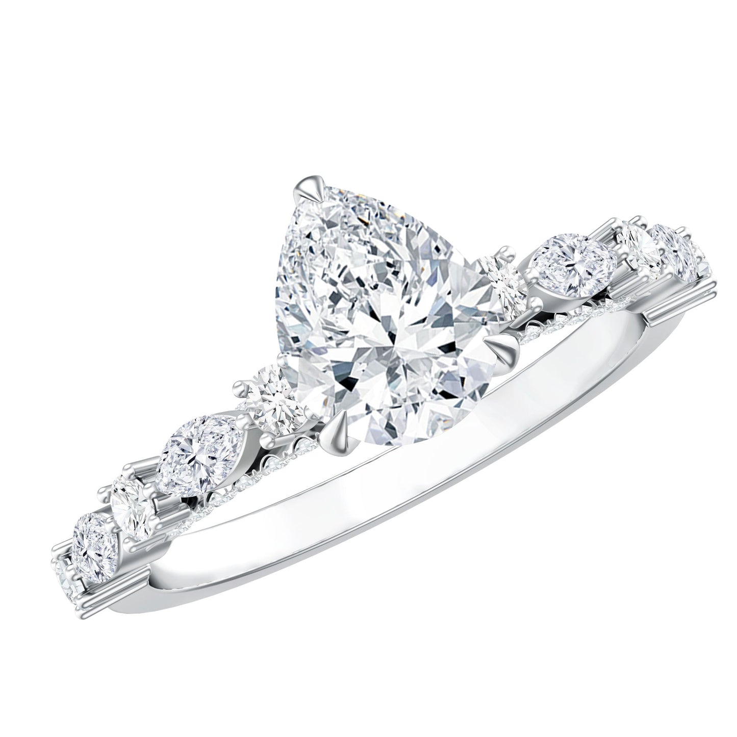 Solitaire Moissanite Teardrop Engagement Ring with Surprise Band