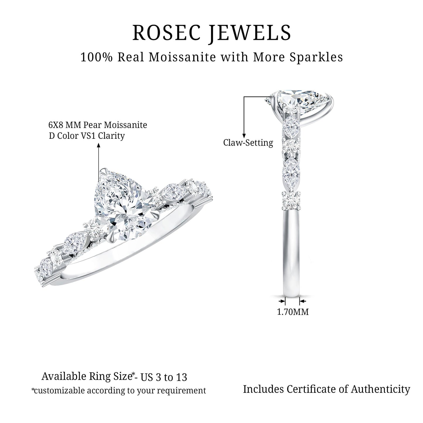 Solitaire Moissanite Teardrop Engagement Ring with Surprise Band