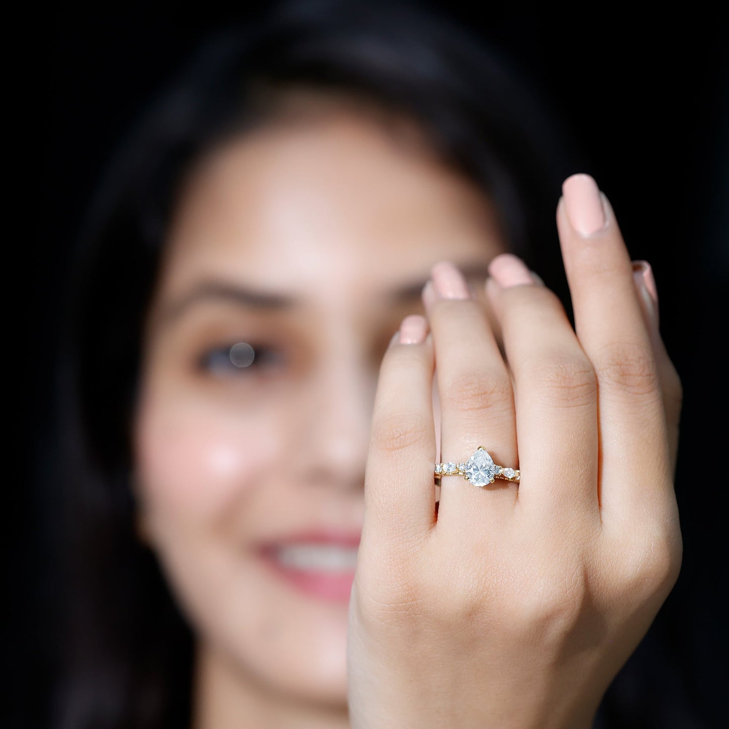 Solitaire Moissanite Teardrop Engagement Ring with Surprise Band
