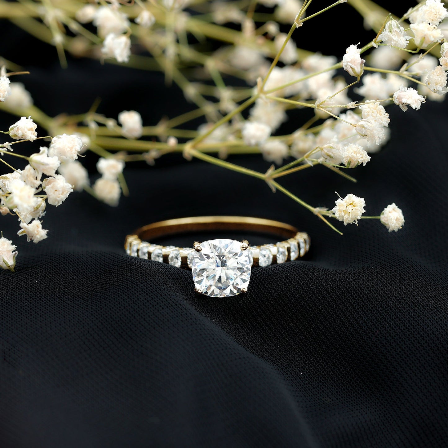 Cushion Cut Moissanite Solitaire Engagement Ring for Women