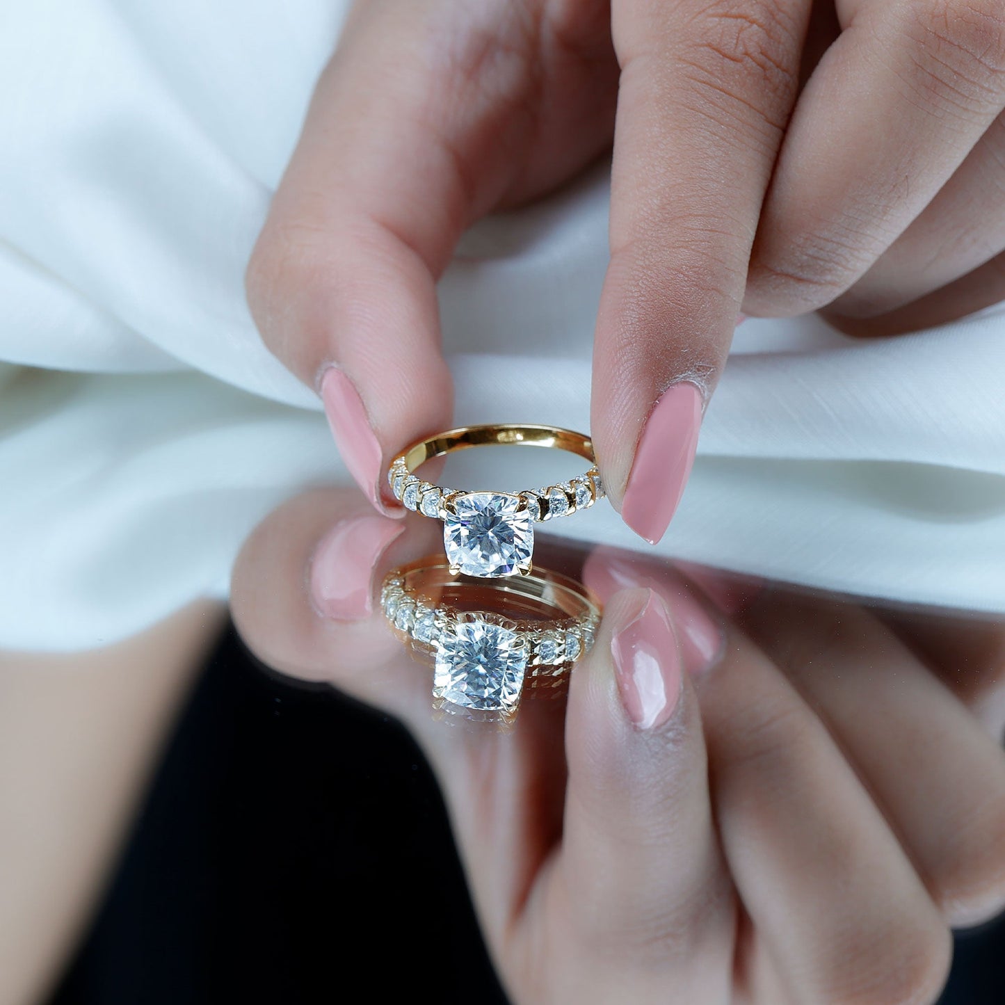 Cushion Cut Moissanite Solitaire Engagement Ring for Women