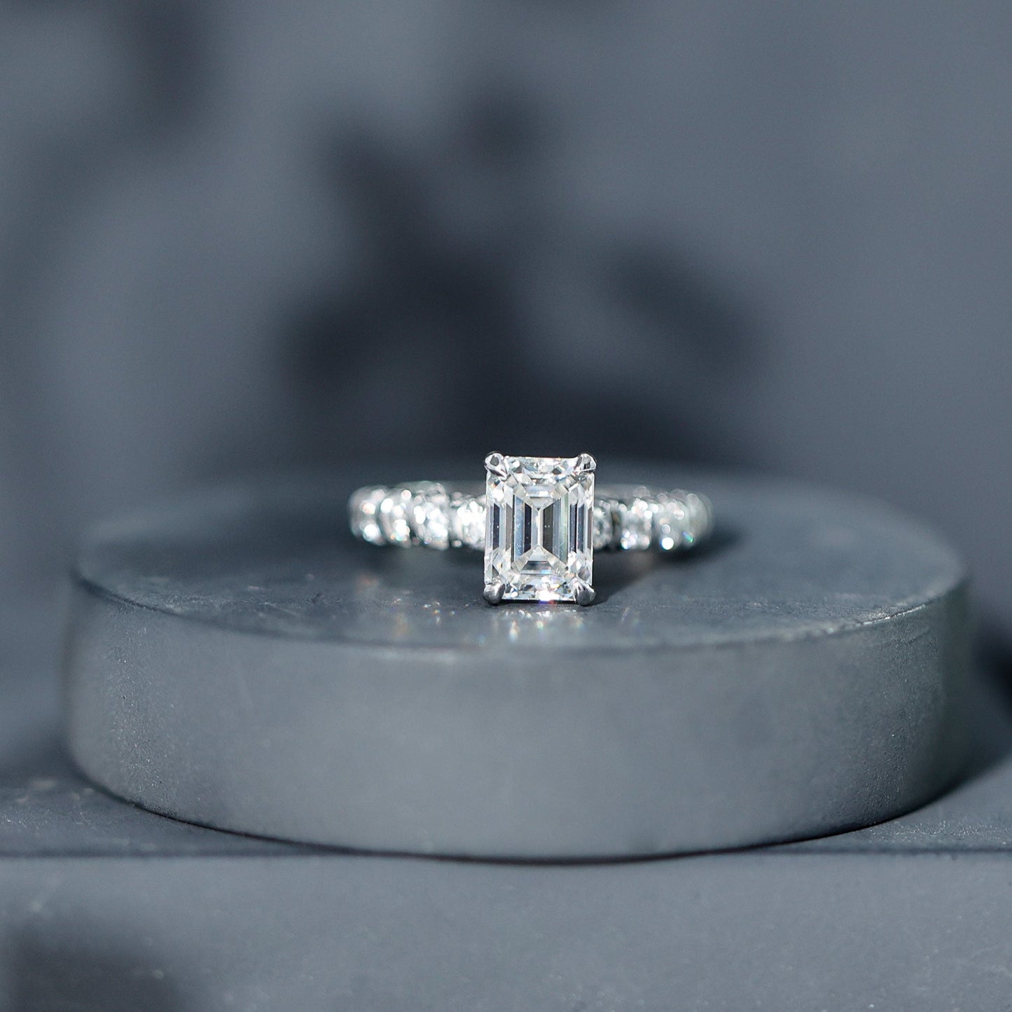 Octagon Moissanite Solitaire Engagement Ring with Side Stones