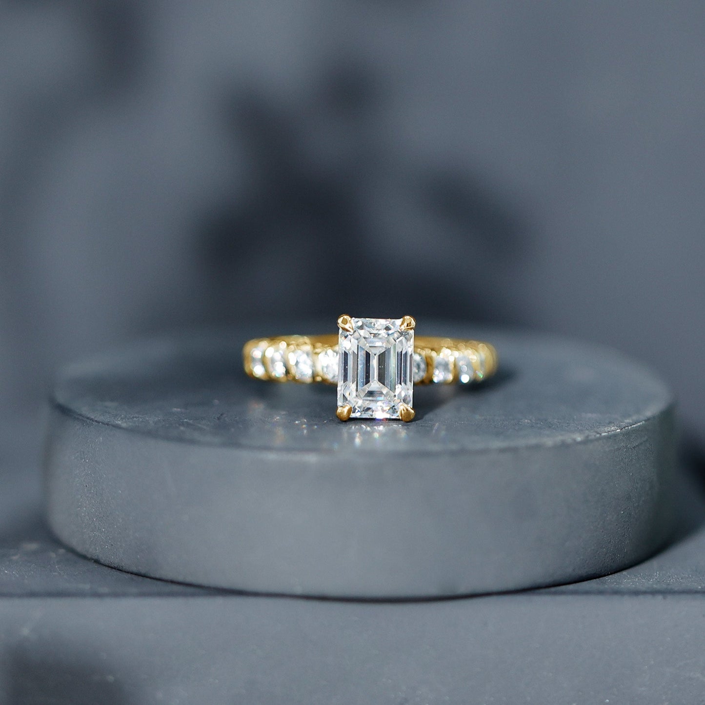 Octagon Moissanite Solitaire Engagement Ring with Side Stones