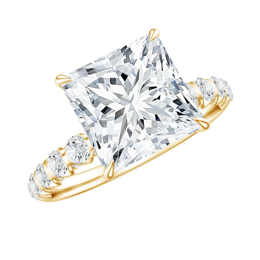 Princess Cut 3 Carat Moissanite Solitaire Engagement Ring with Side Stones