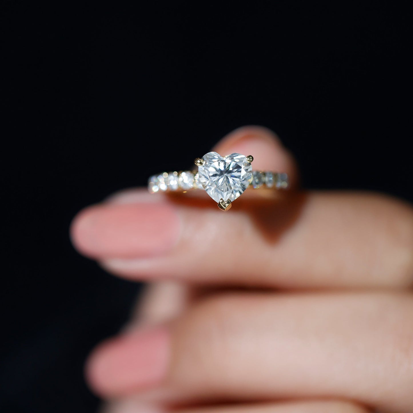 Heart Shape Moissanite Solitaire Engagement Ring With Side Stones