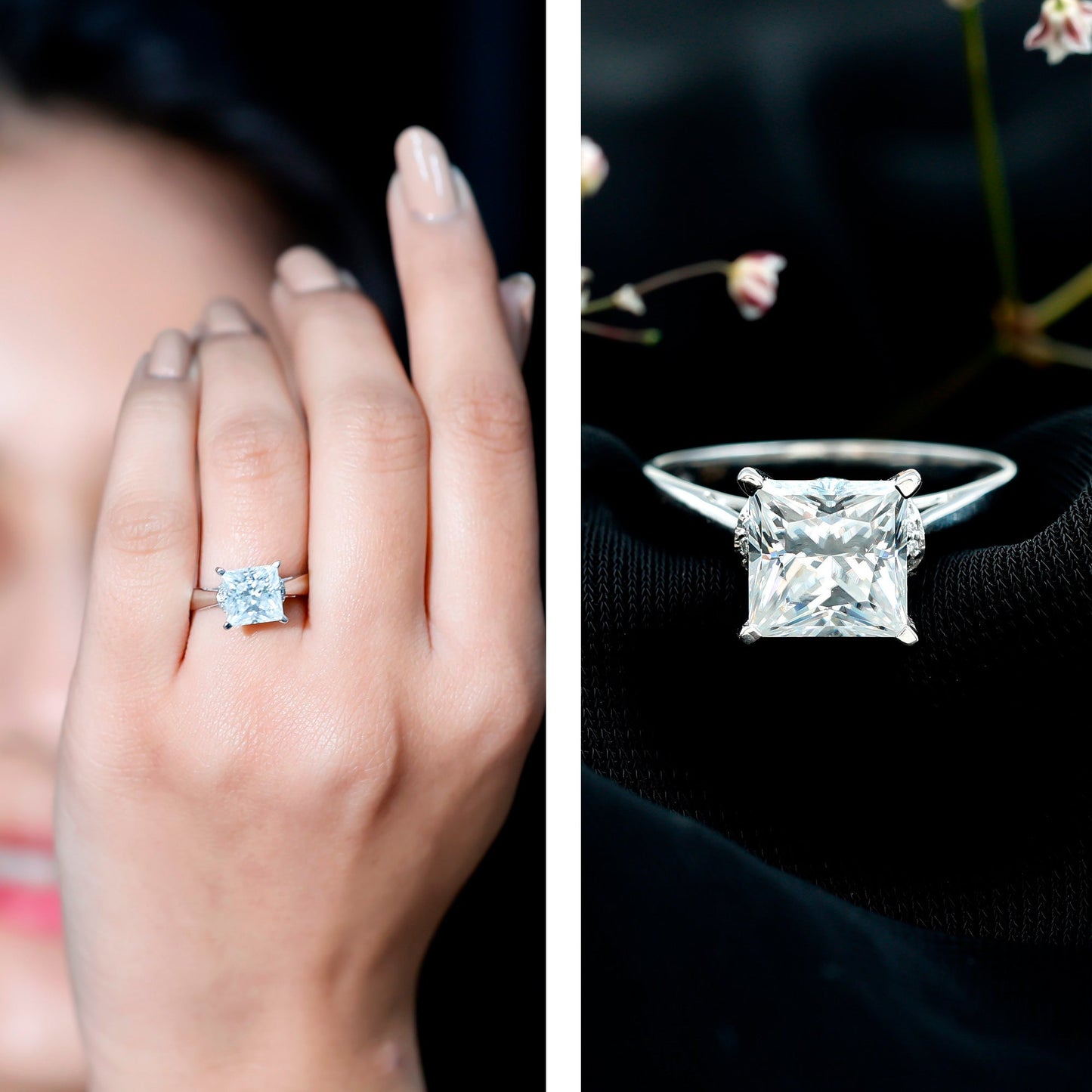 Princess Cut Certified Moissanite Solitaire Engagement Ring
