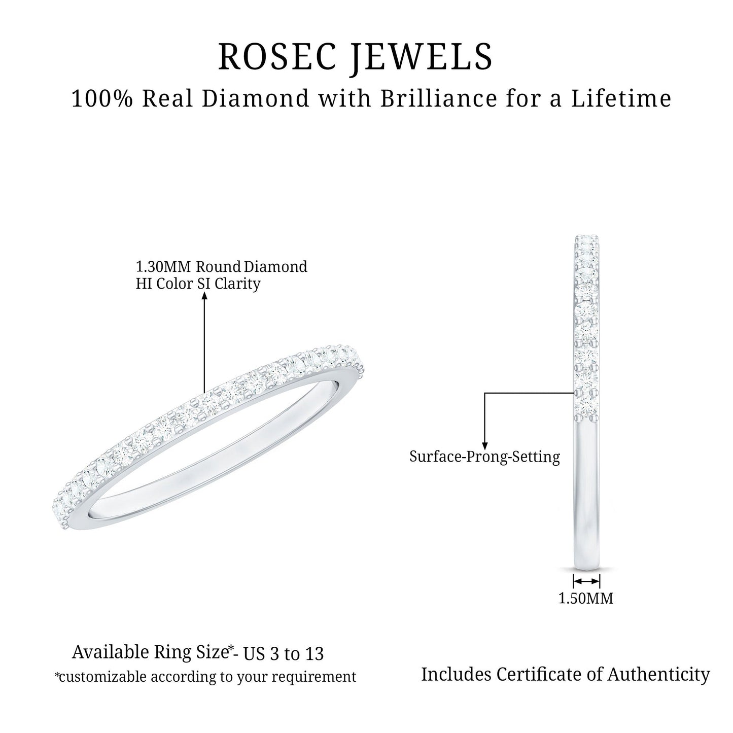 Round Cut Diamond Stackable Eternity Band