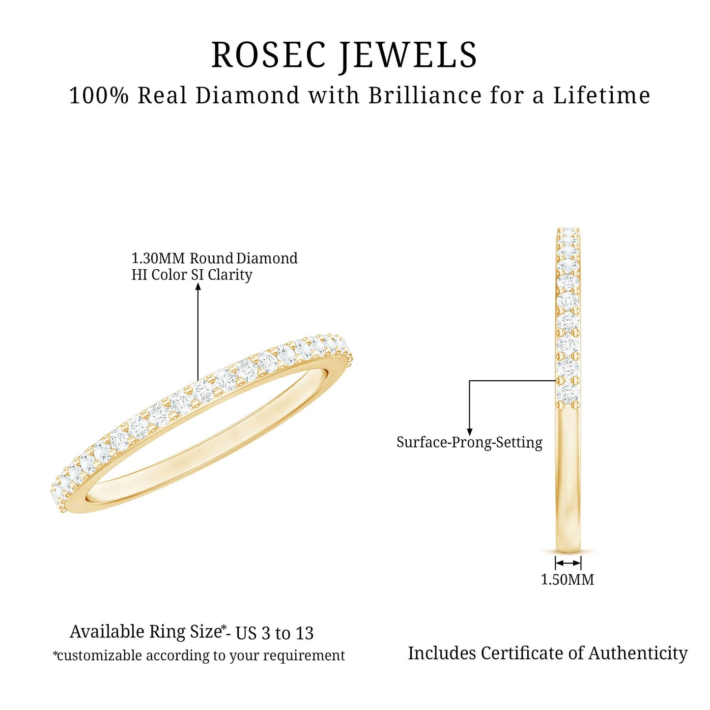 Round Cut Diamond Stackable Eternity Band