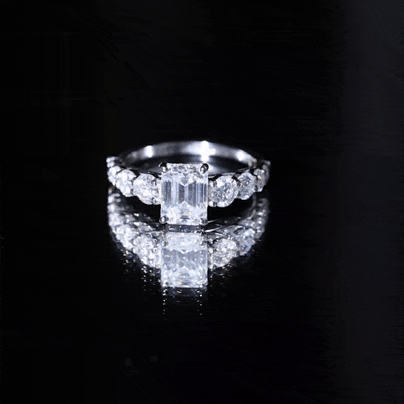 1.8 Carat Emerald Cut Moissanite Side Stone Engagement Ring with Certificate