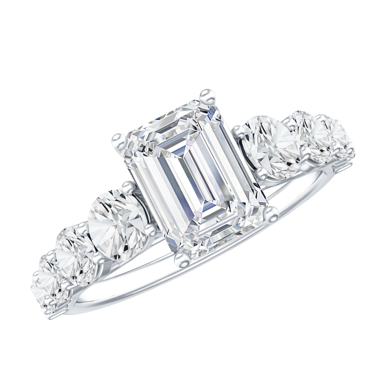 1.8 Carat Emerald Cut Moissanite Side Stone Engagement Ring with Certificate