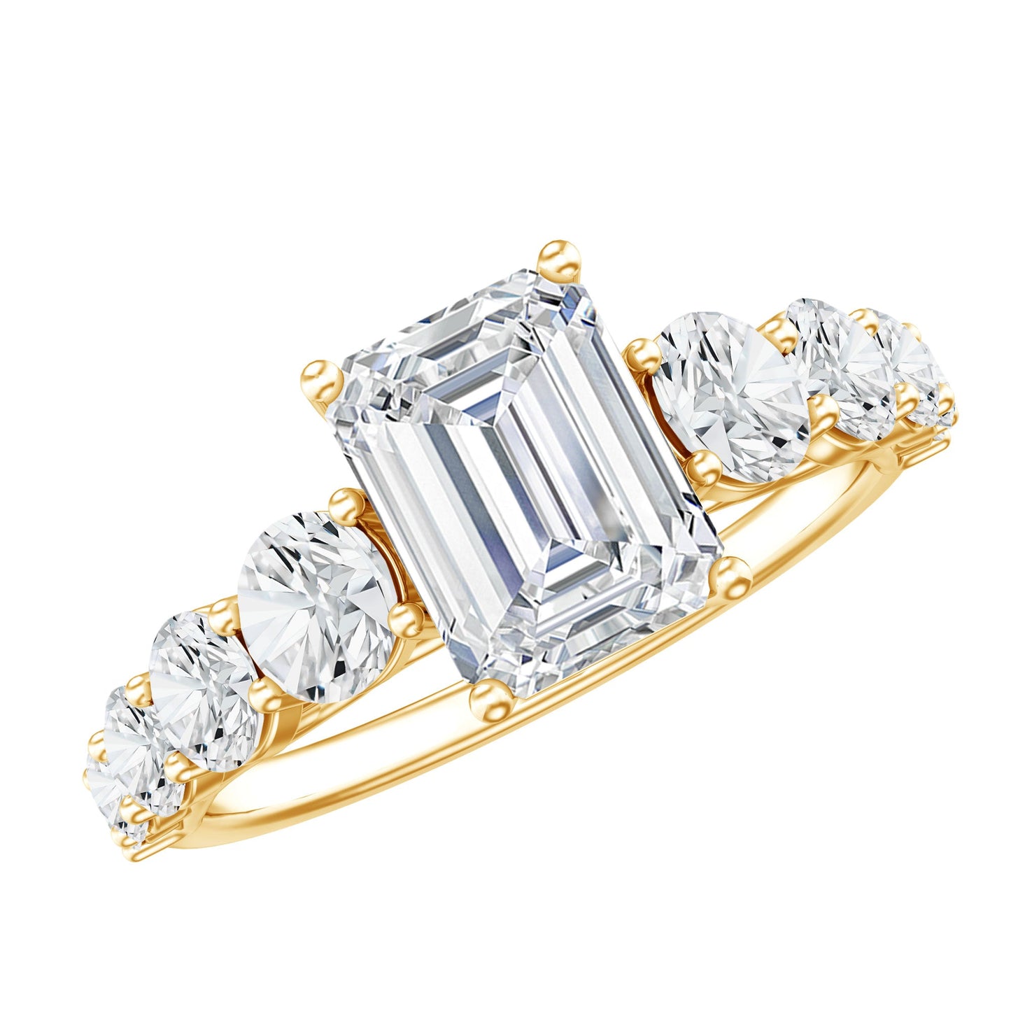 1.8 Carat Emerald Cut Moissanite Side Stone Engagement Ring with Certificate