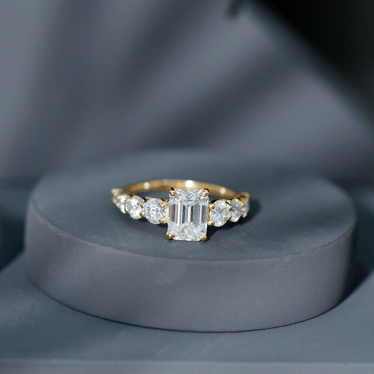 1.8 Carat Emerald Cut Moissanite Side Stone Engagement Ring with Certificate