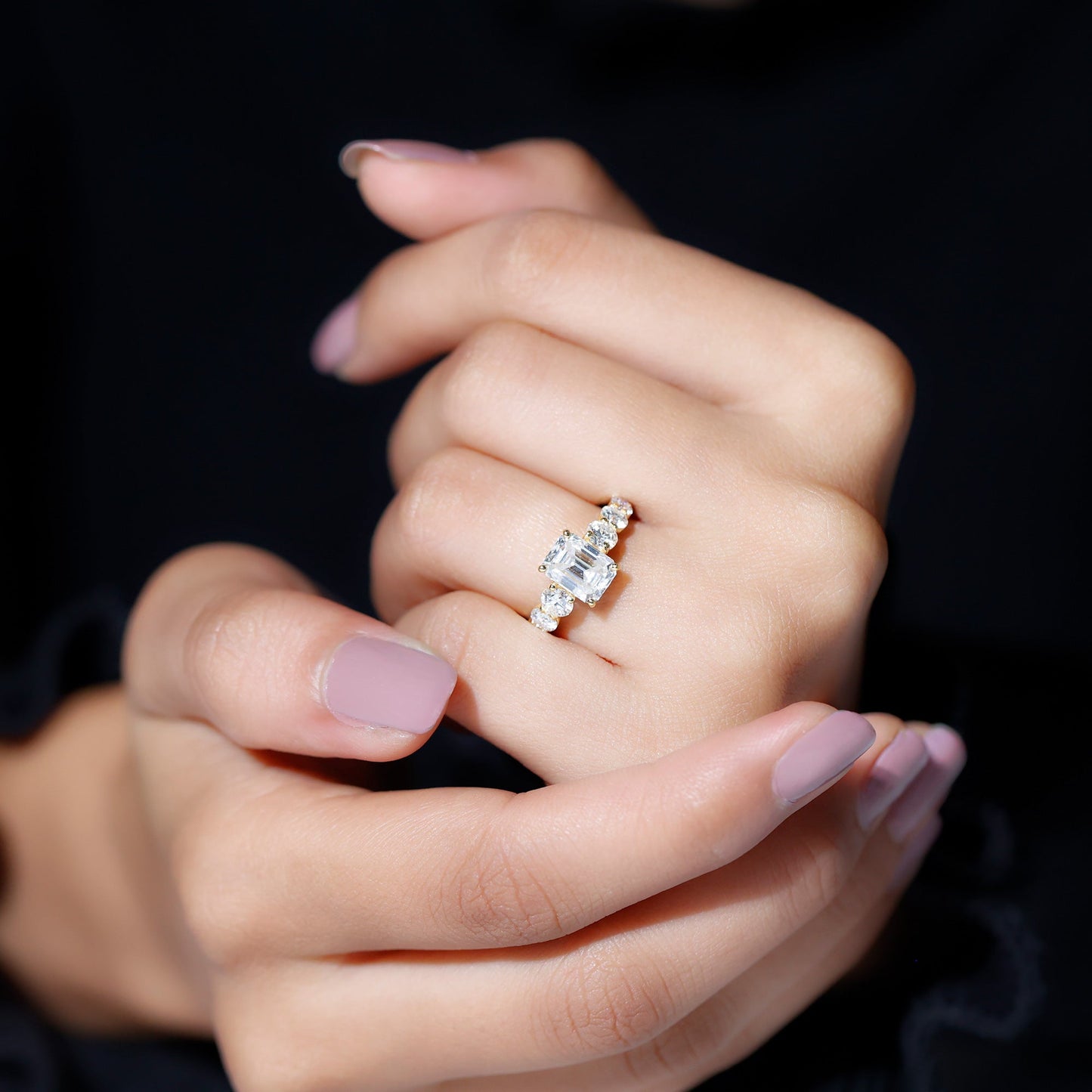 1.8 Carat Emerald Cut Moissanite Side Stone Engagement Ring with Certificate