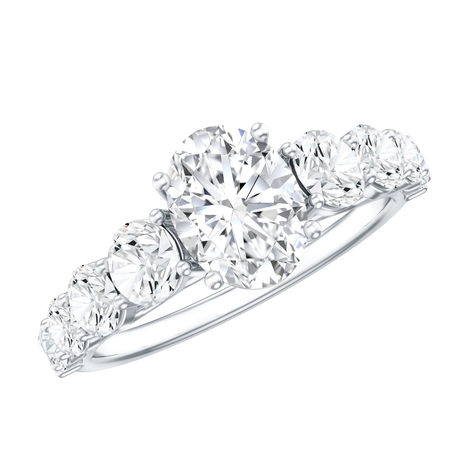 1.2 Carat Oval Cut Moissanite Side Stone Engagement Ring