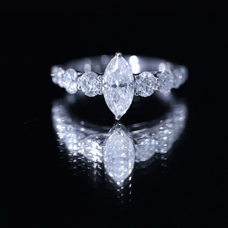 Marquise Moissanite Engagement Ring With Side Stones