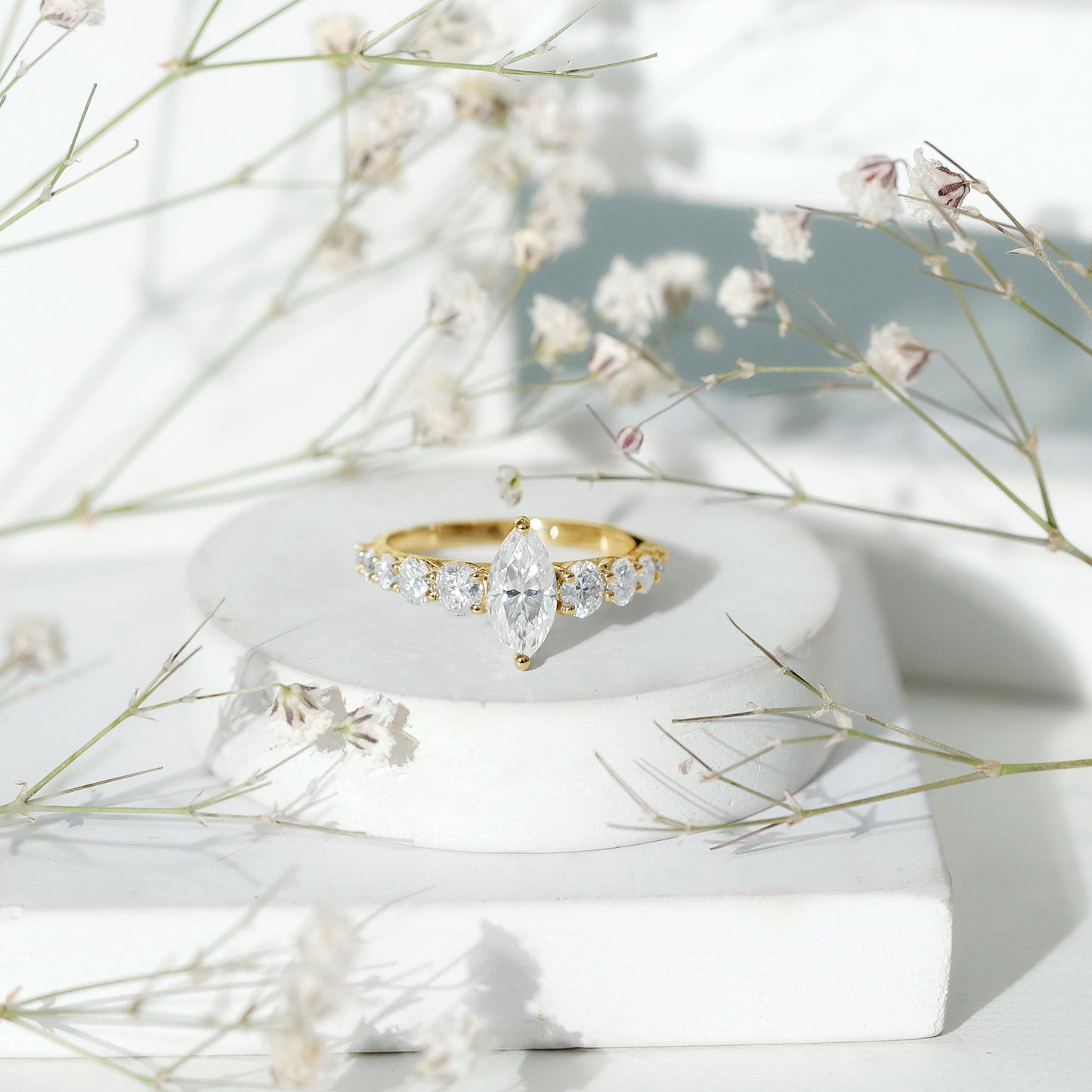 Marquise Moissanite Engagement Ring With Side Stones