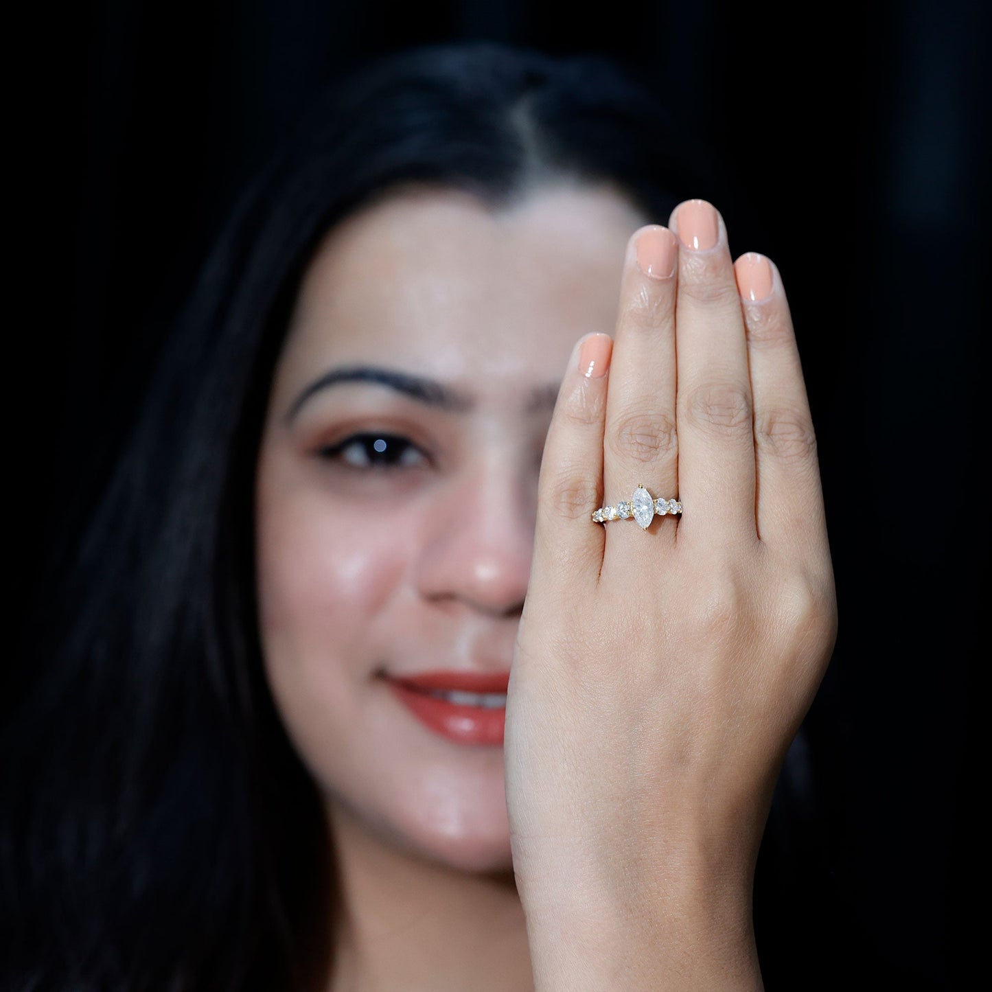 Marquise Moissanite Engagement Ring With Side Stones