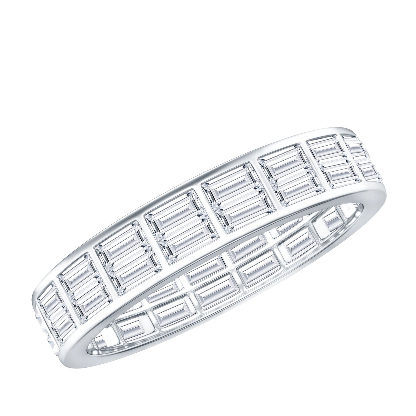 Baguette Cut Certified Moissanite Two Row Eternity Band