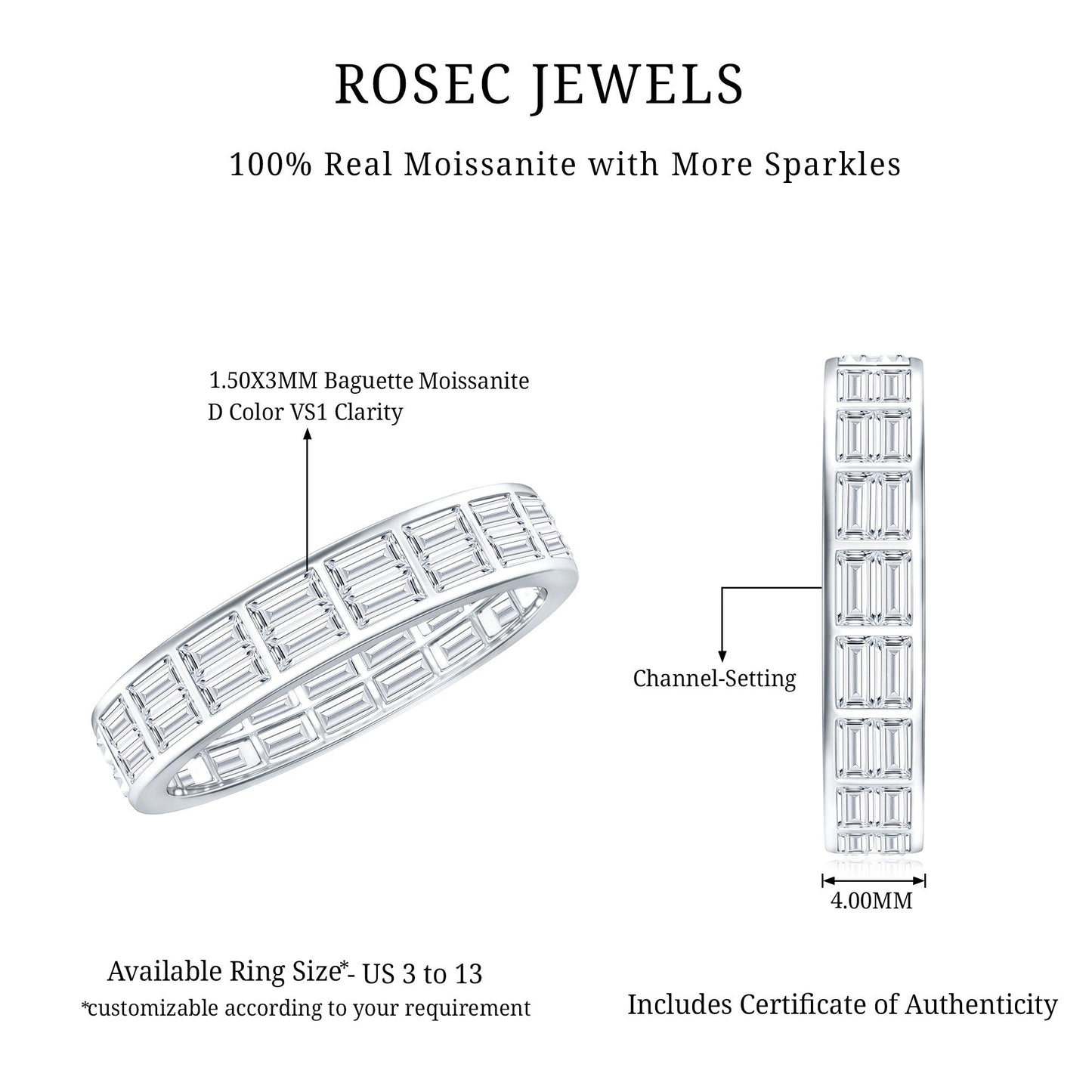 Baguette Cut Certified Moissanite Two Row Eternity Band