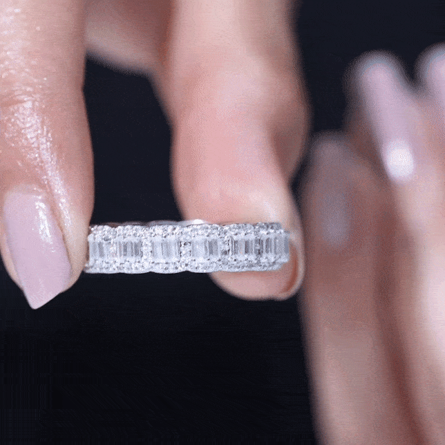 Designer Baguette Moissanite Half Eternity Band Ring