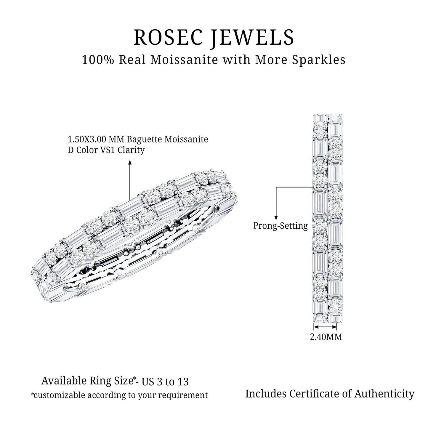 Double Row Moissanite Stackable Eternity Band Ring