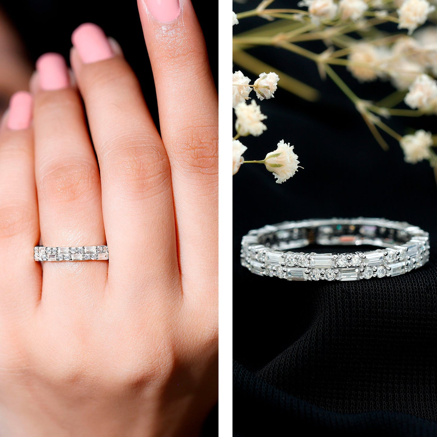 Double Row Moissanite Stackable Eternity Band Ring