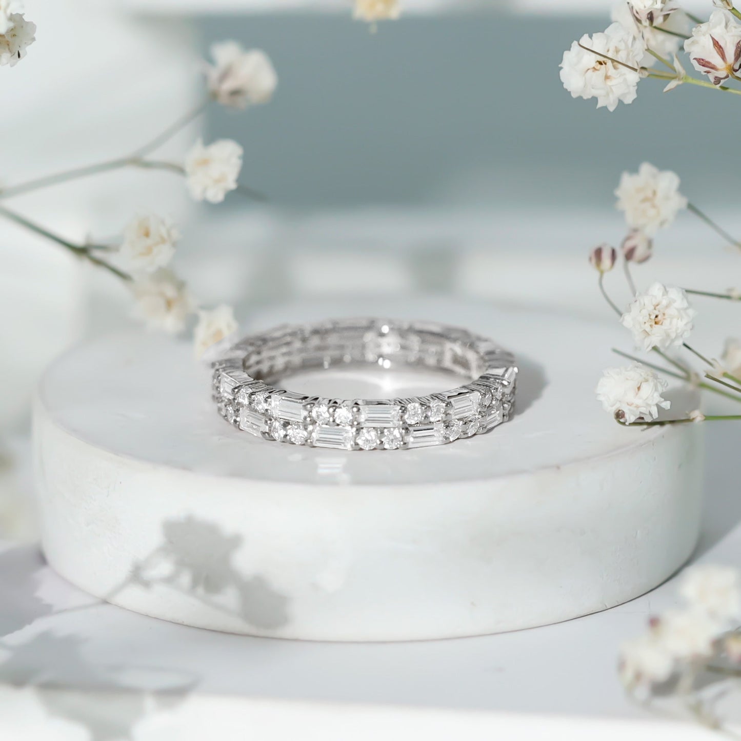 Double Row Moissanite Stackable Eternity Band Ring