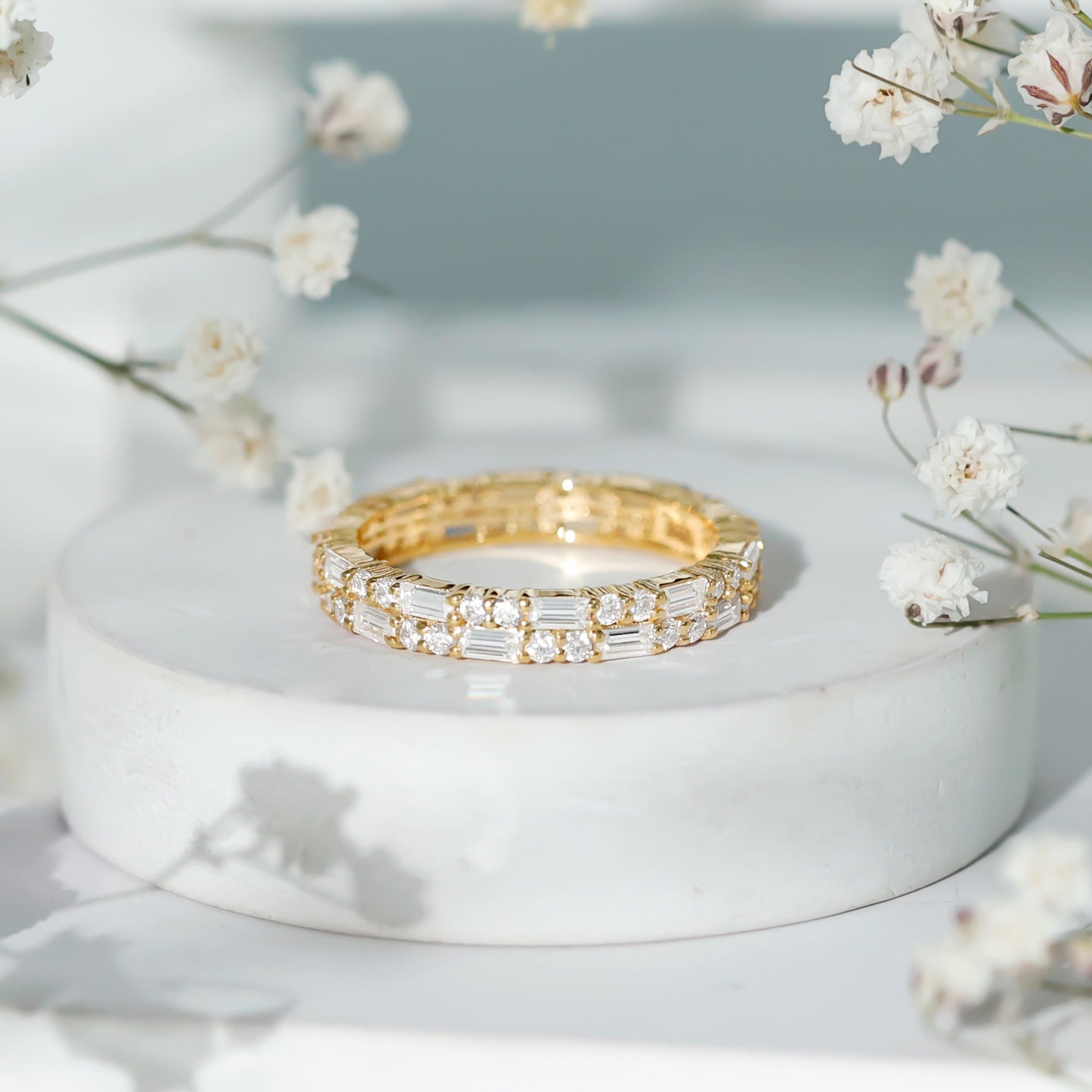 Double Row Moissanite Stackable Eternity Band Ring