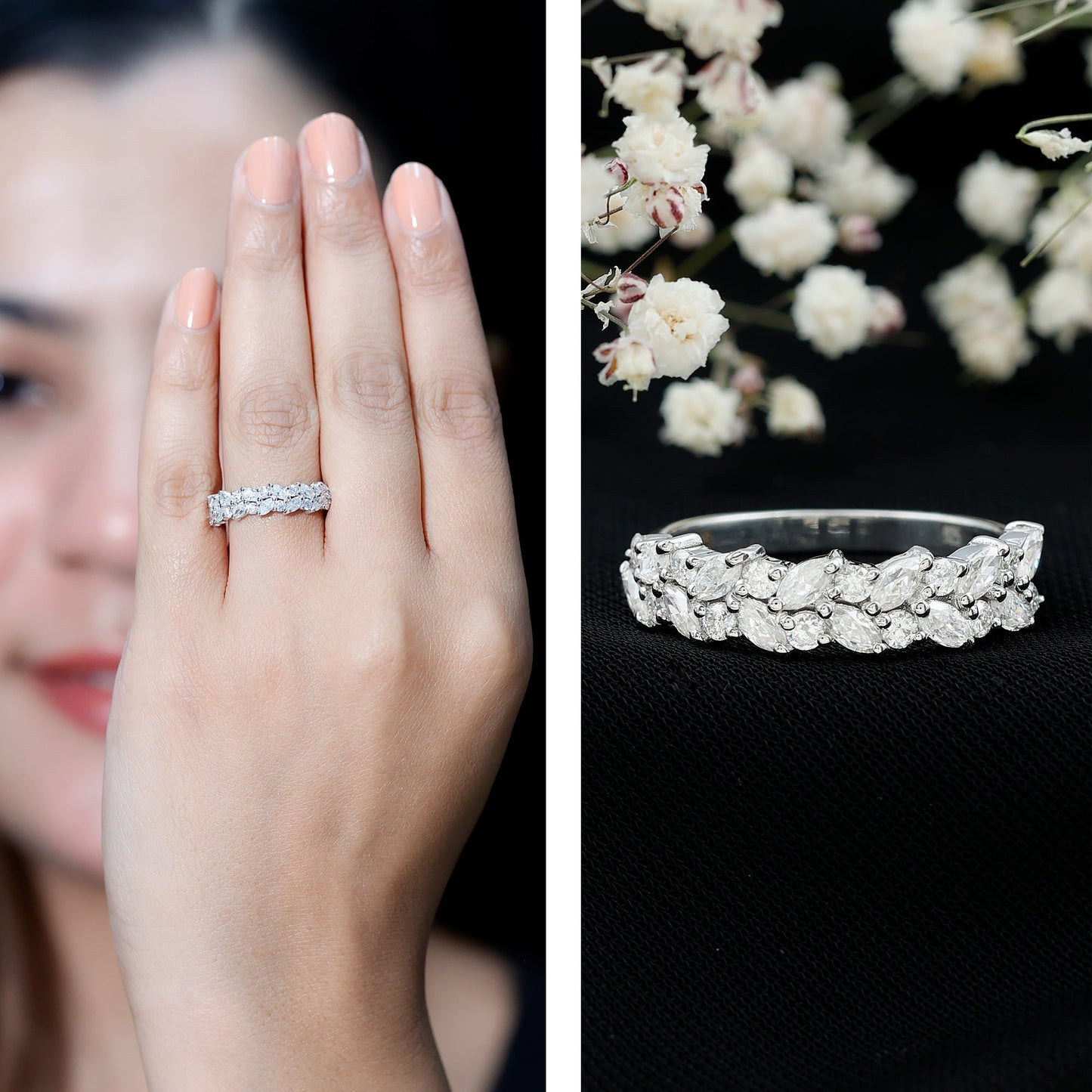 Certified Moissanite Cluster Eternity Band