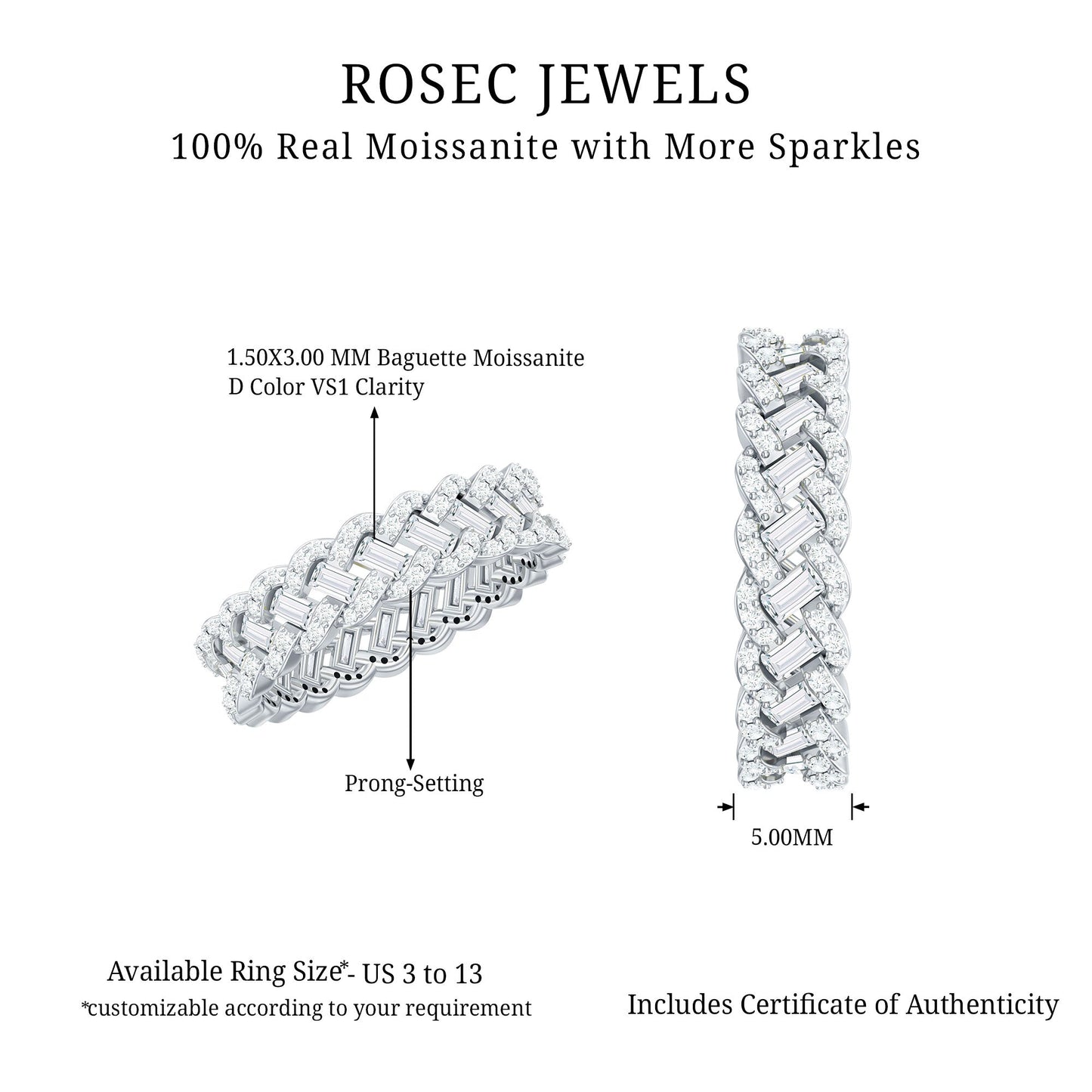 Baguette and Round Moissanite Braided Wedding Band