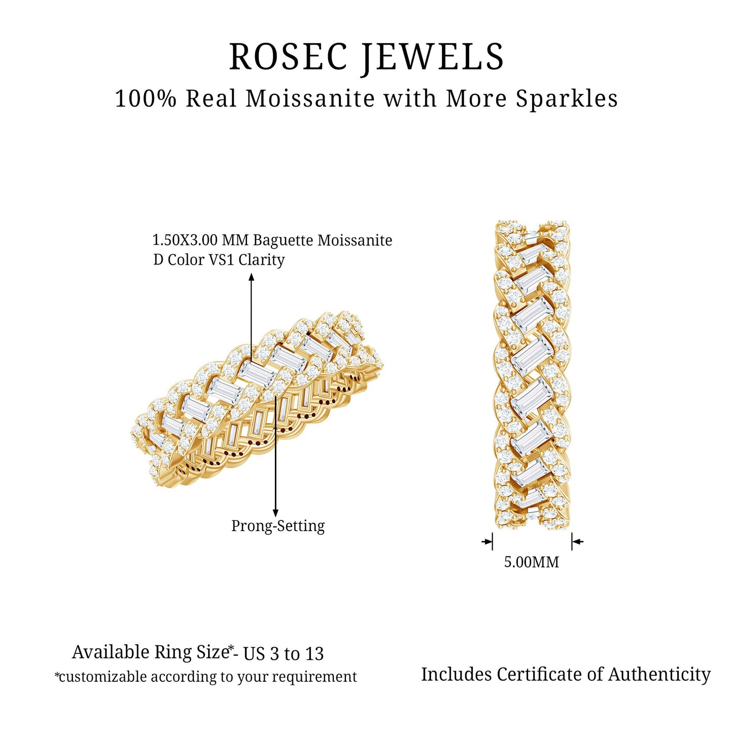 Baguette and Round Moissanite Braided Wedding Band