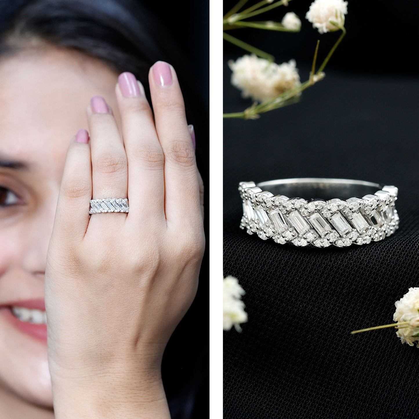 Certified Moissanite Braided Half Eternity Band Ring