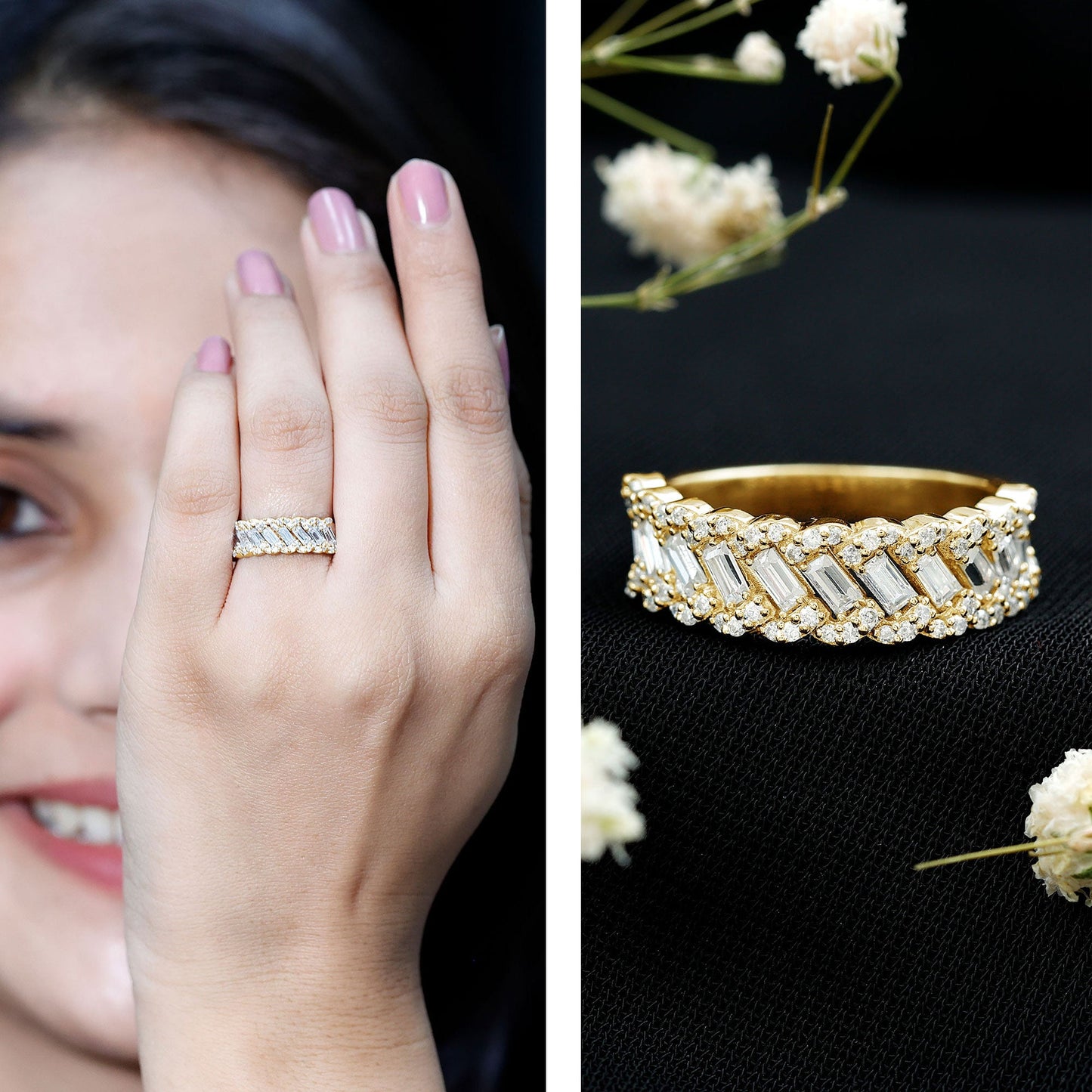 Certified Moissanite Braided Half Eternity Band Ring